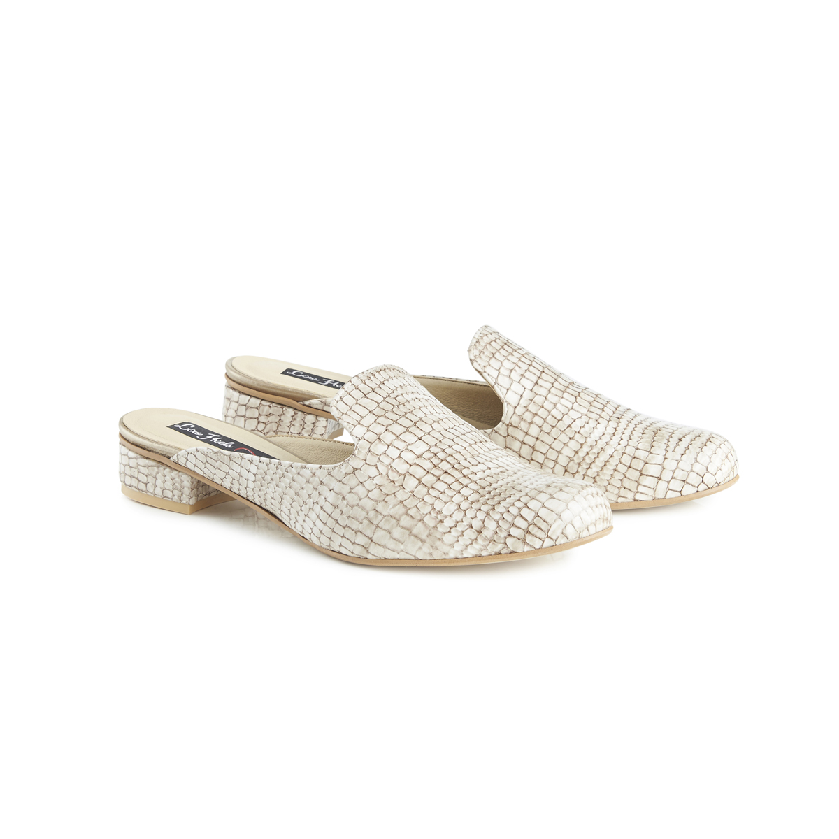 Charlie croc leather flat slip-on mules - beige