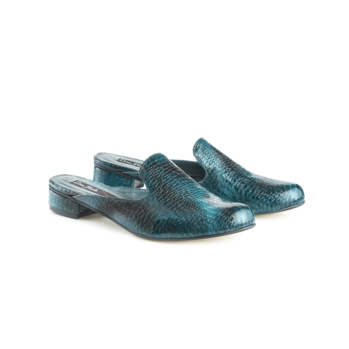 Charlie croc leather flat slip-on mules - teal