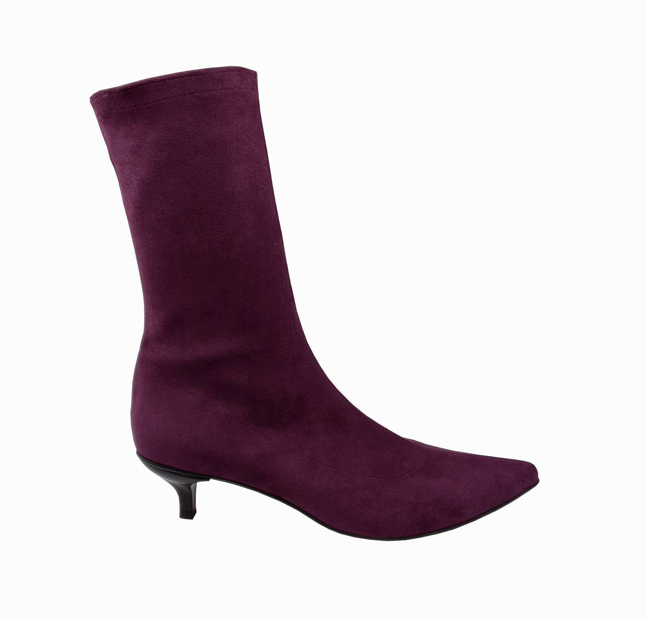 Kitty low heel sock boots in burgundy