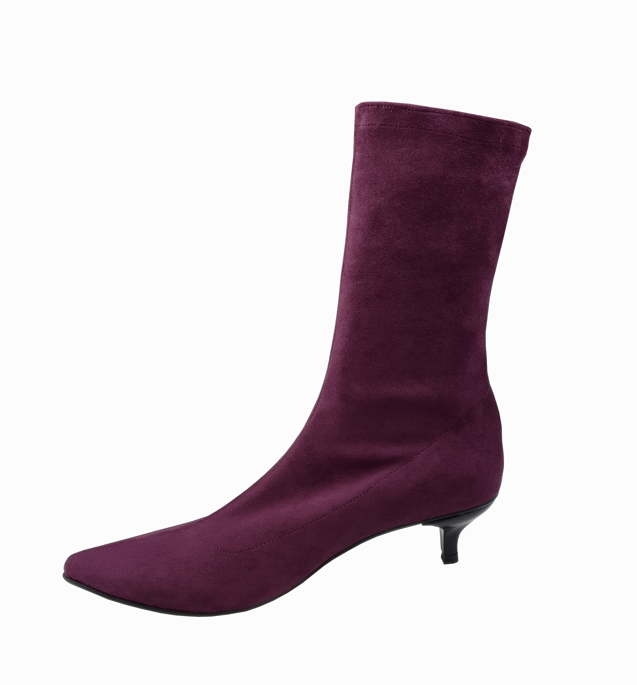 Kitty low heel sock boots in burgundy