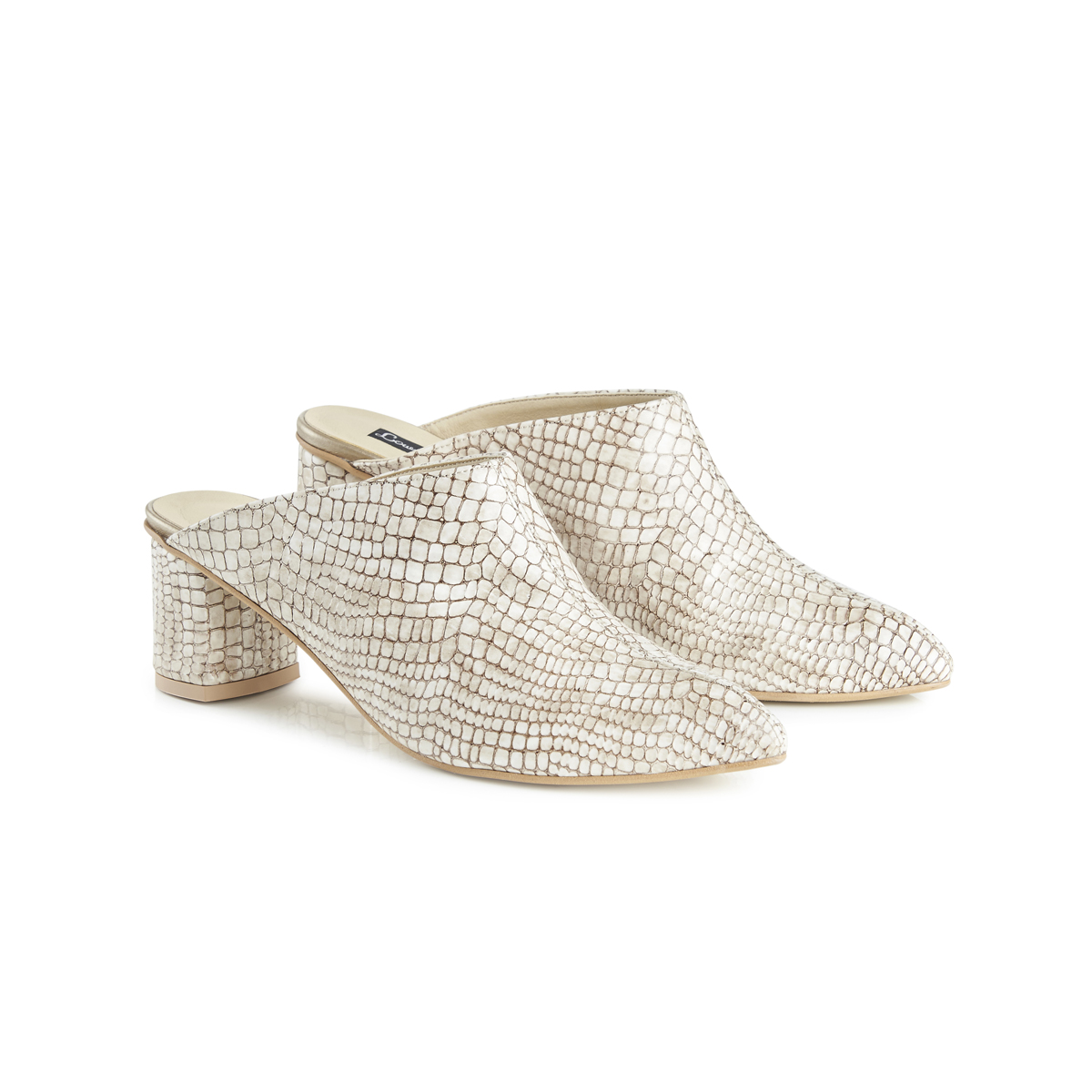 Lou croc leather block heel mules - beige
