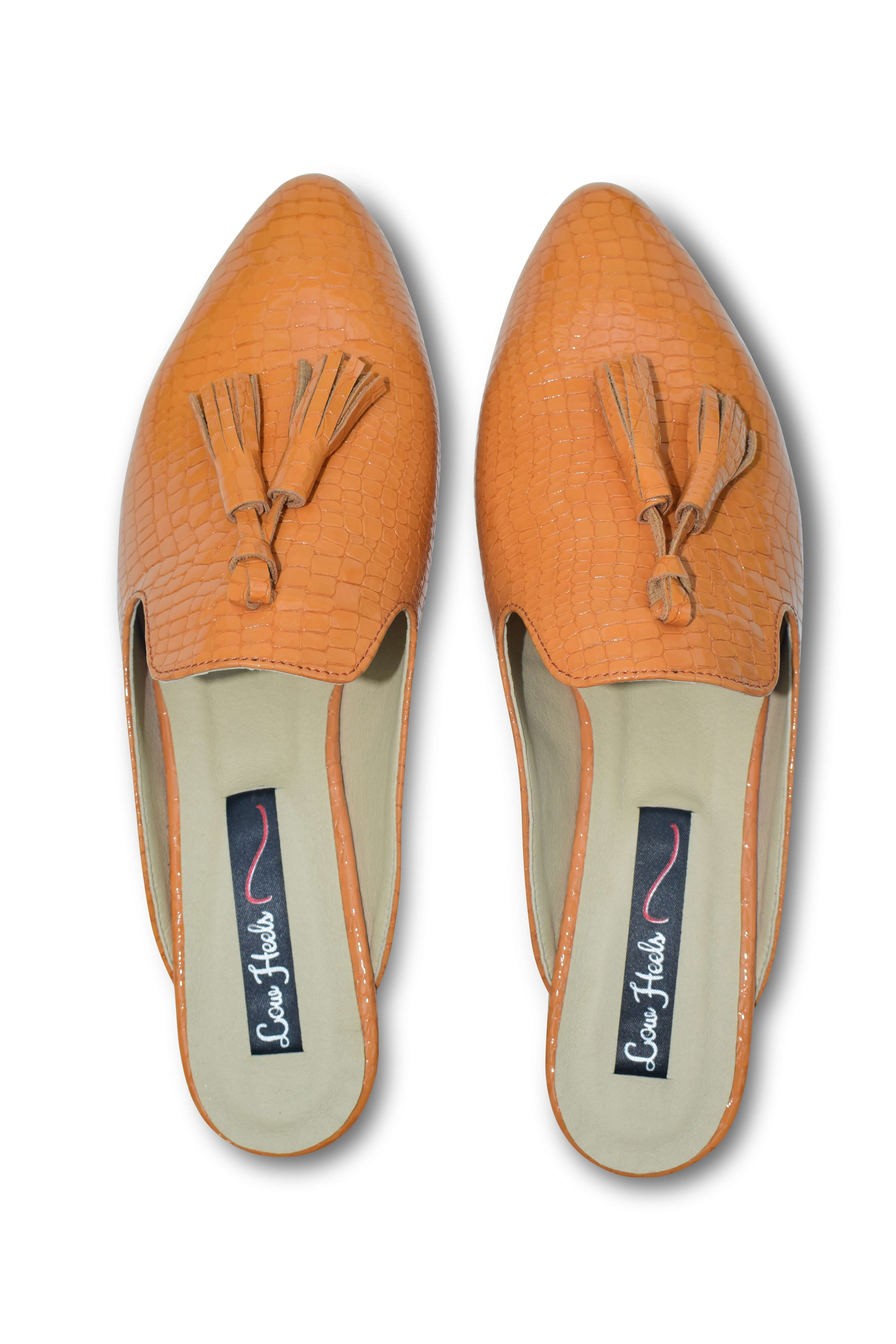 Beya pointed toe flat mule with tassels - orange