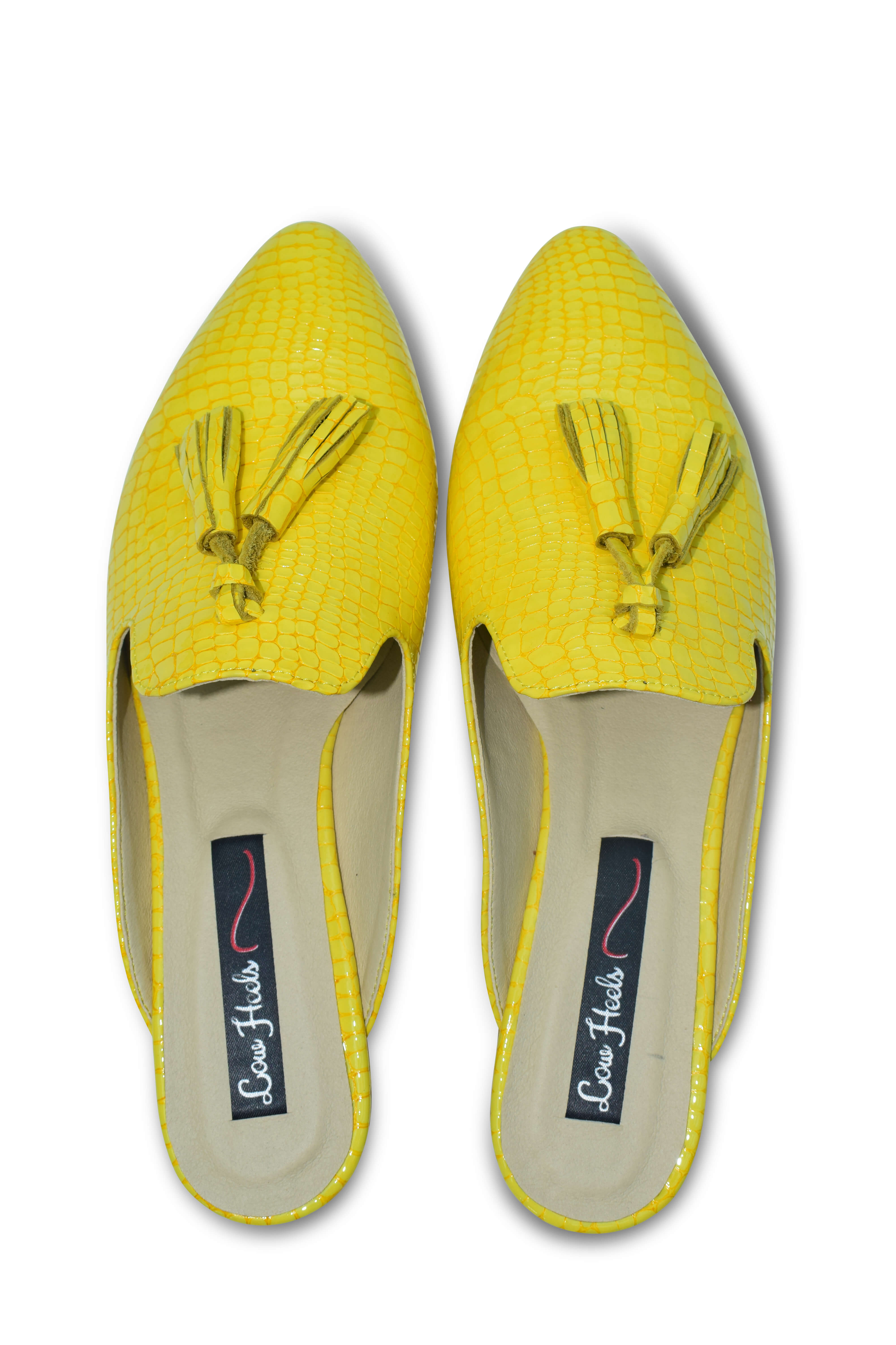 Beya pointed toe flat mule with tassels - yellow
