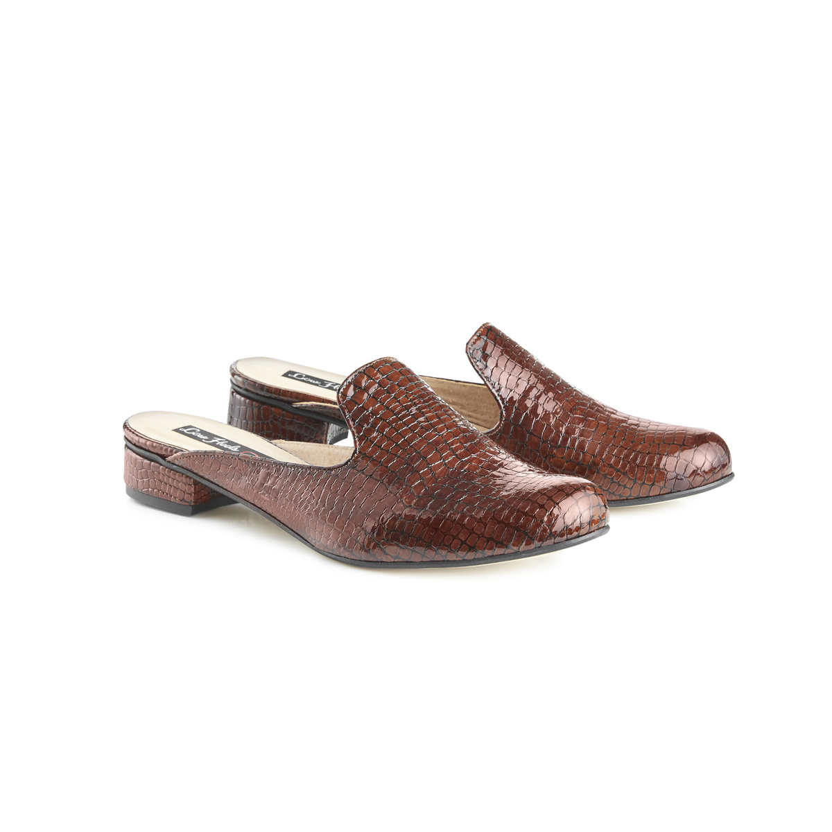Charlie croc leather flat slip-on mules - brown