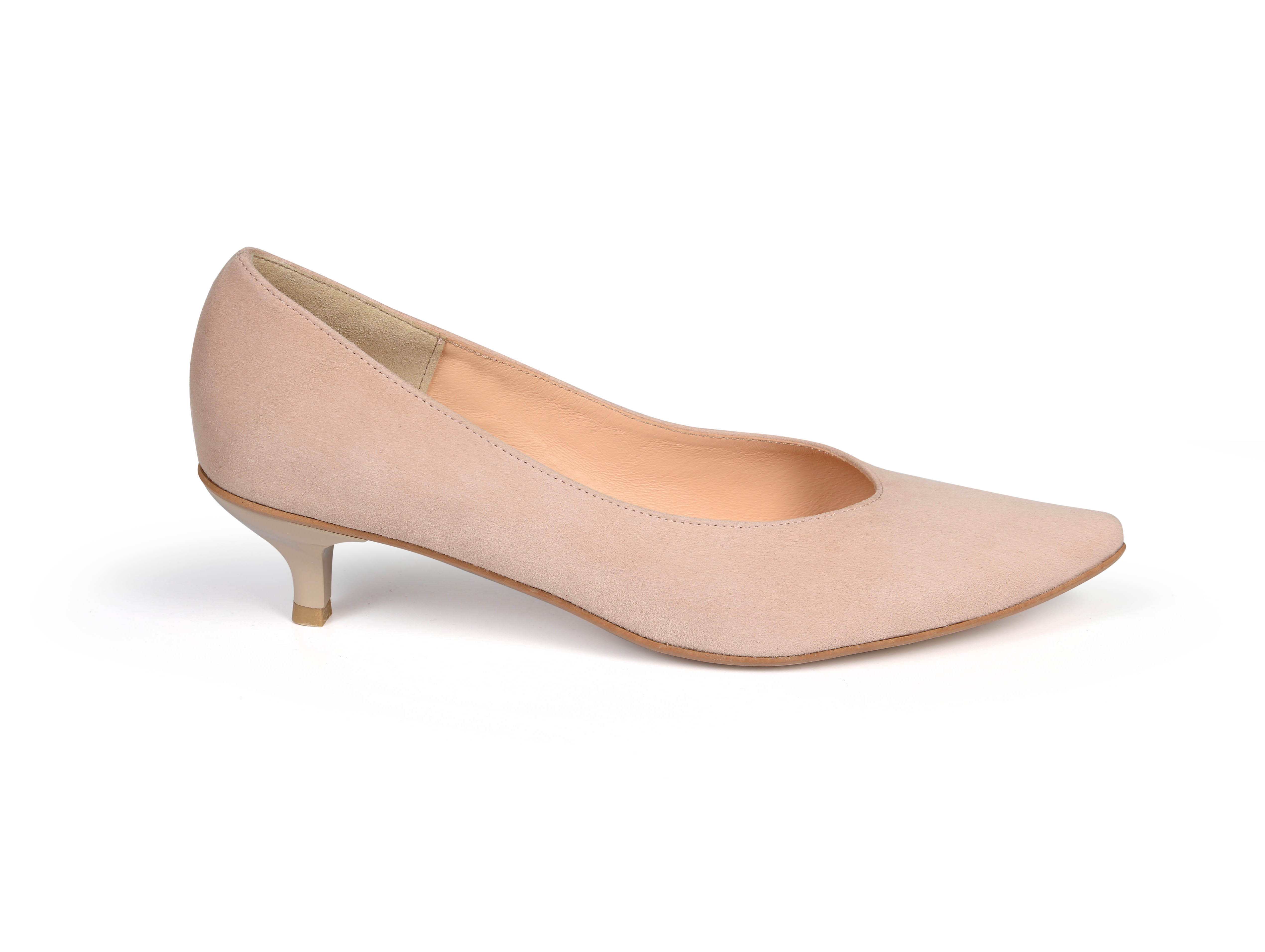 Kiki S pointed toe kitten heels - nude suede
