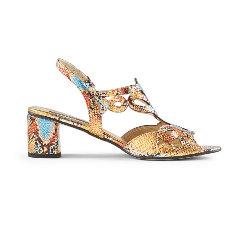 Kaya snake print leather heeled sandals