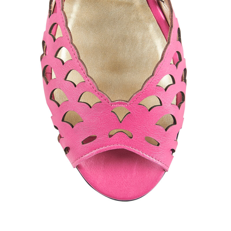 Pansy pink leather peep toe sandals