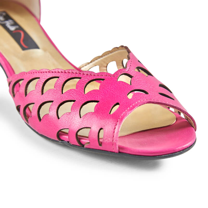 Pansy pink leather peep toe sandals