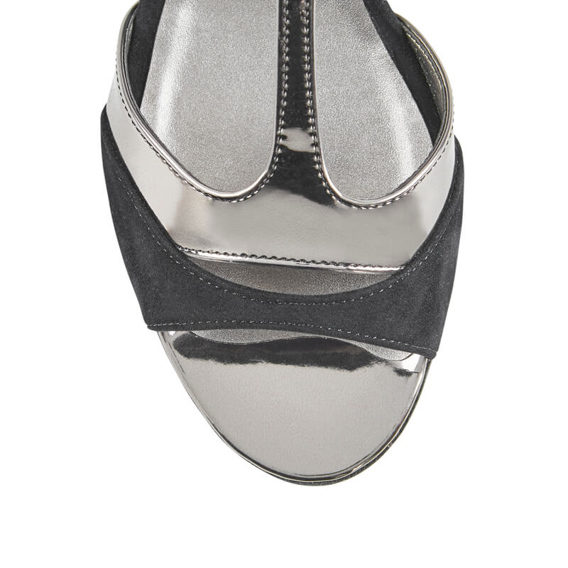 Tanya black suede & leather T-bar sandals