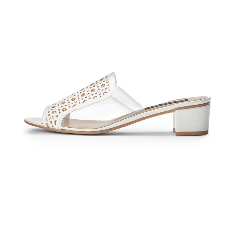 Lily white leather laser-cut sandals