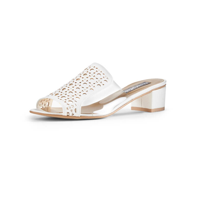 Lily white leather laser-cut sandals