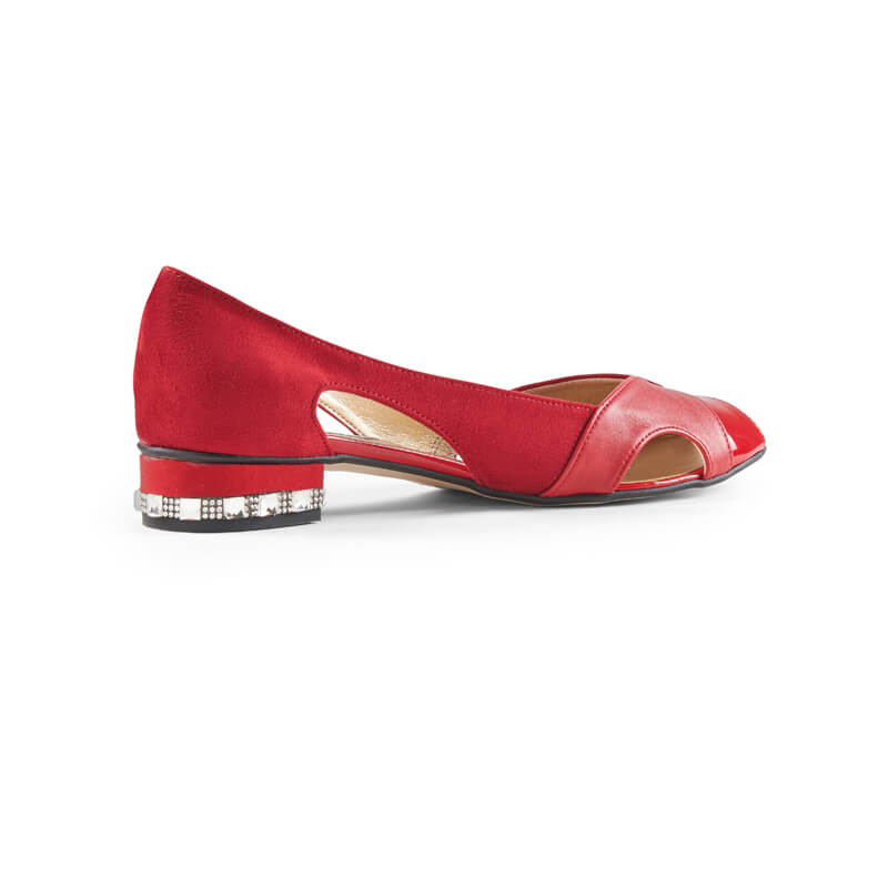 Poppy red leather peep toe flat sandals