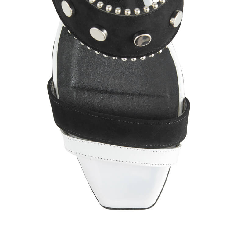 Gabrielle black & white leather sandals