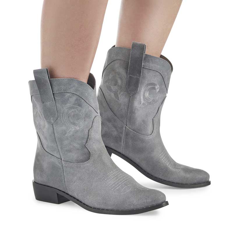 Texas Grey Suede Embroidered Cowboy Boots
